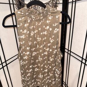 Floral Sleeveless Top - Olive Green